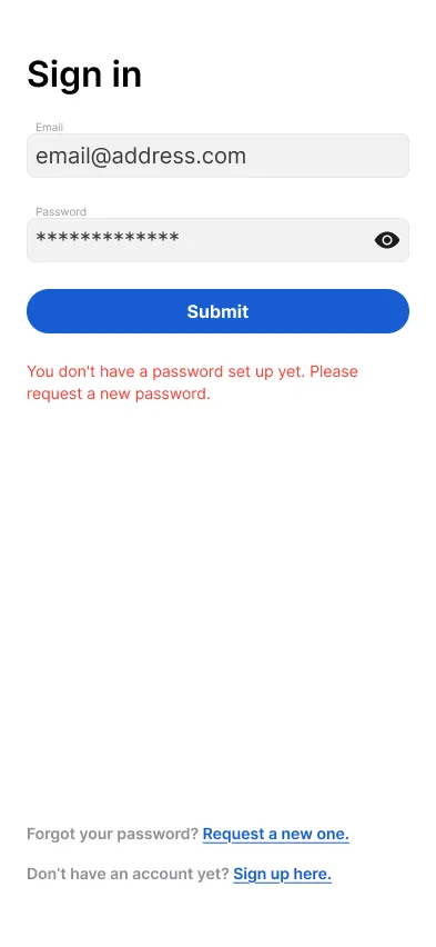 Sign in - no password set